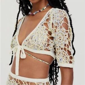 NWT For Love And Lemons Yellw and blue Sofia Sun Top Sz X S